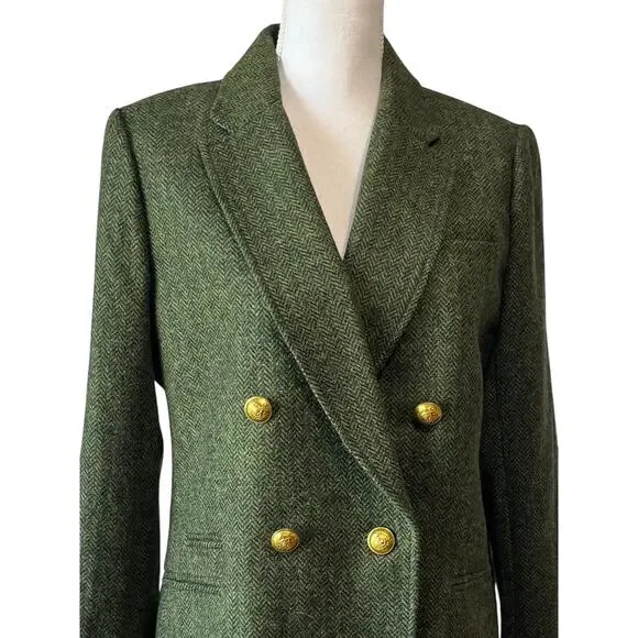 NEW J.Crew Bristol Blazer Jacket Double Breasted Herringbone Wool Green Size 10 - Picture 4 of 9